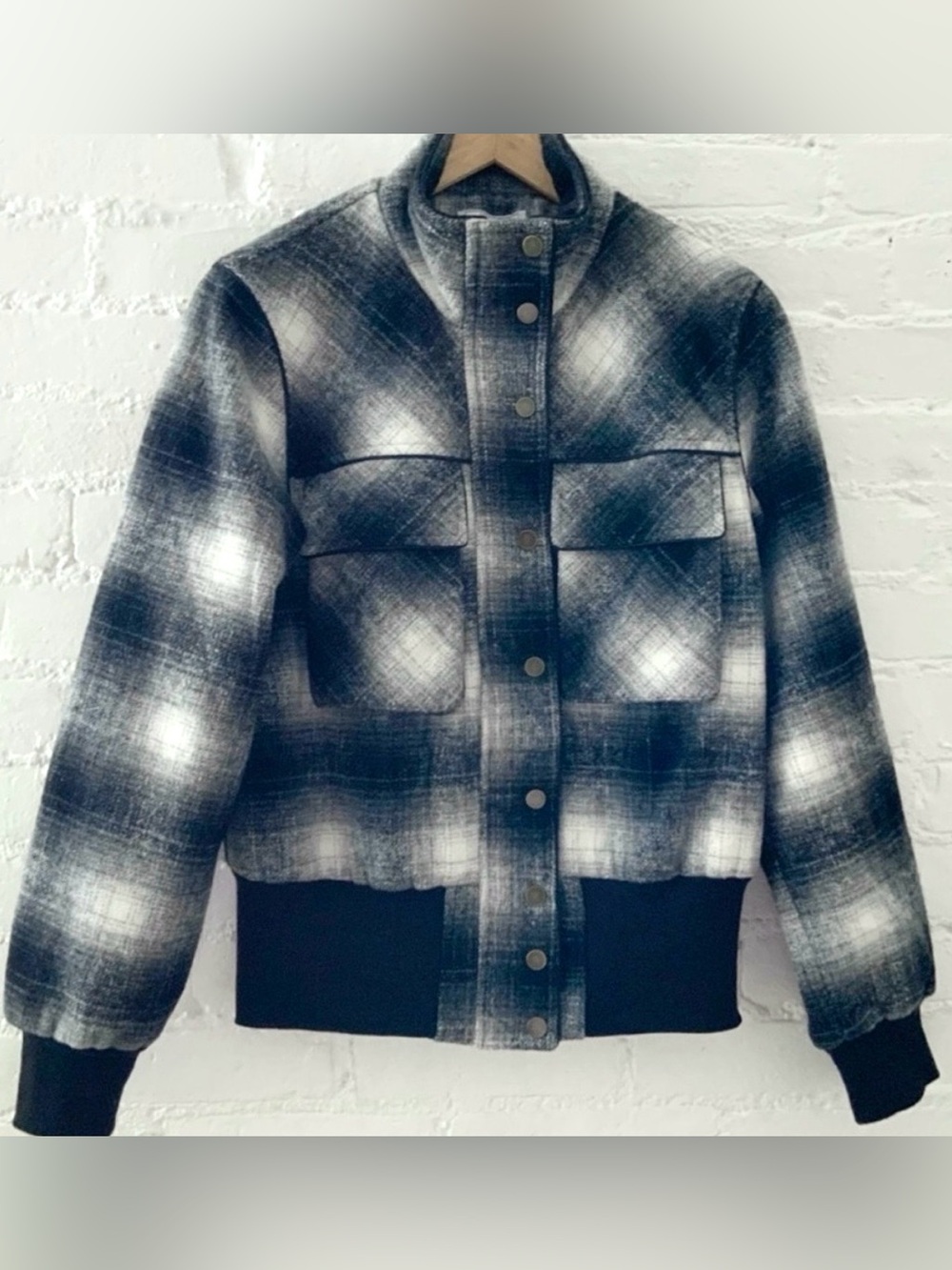 W.A.Y Wonderful & Young Bomber Jacket Black White Plaid Full Zip Grunge Y2K Sz M - Picture 1 of 12